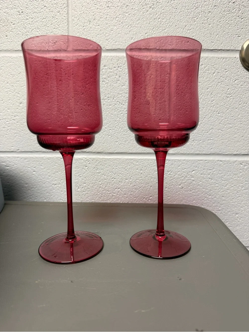 Red Glass Wine Goblets - Set of 2